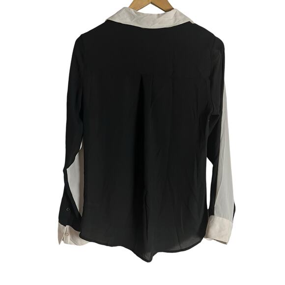Express White Black Portofino Sheer Long Sleeve Button Up Shirt Size Small - Picture 7 of 9